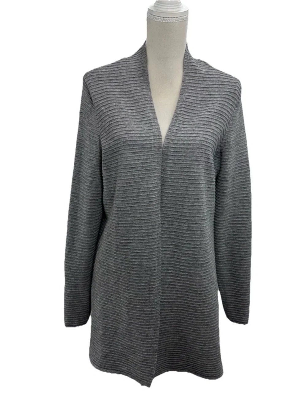 Cyrus Grey Ribbed Open-Front Cardigan - Picture 1 of 8